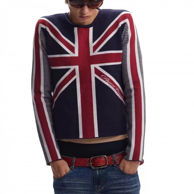 2026 Men Women Slim Fit Long Sleeve T Shirt British Flag Print Casual Round Neck Top