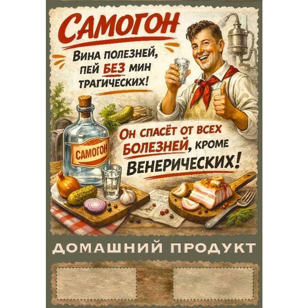 Винтажные алкогольные этикетки Металлический настенный плакат, Декор для бара Жестяной знак, 20x30 см