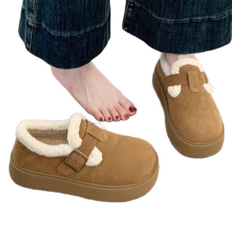 Теплые зимние Birkenstocks на толстой подошве, из бархата, снежные ботинки, обувь из шерсти и хлопка