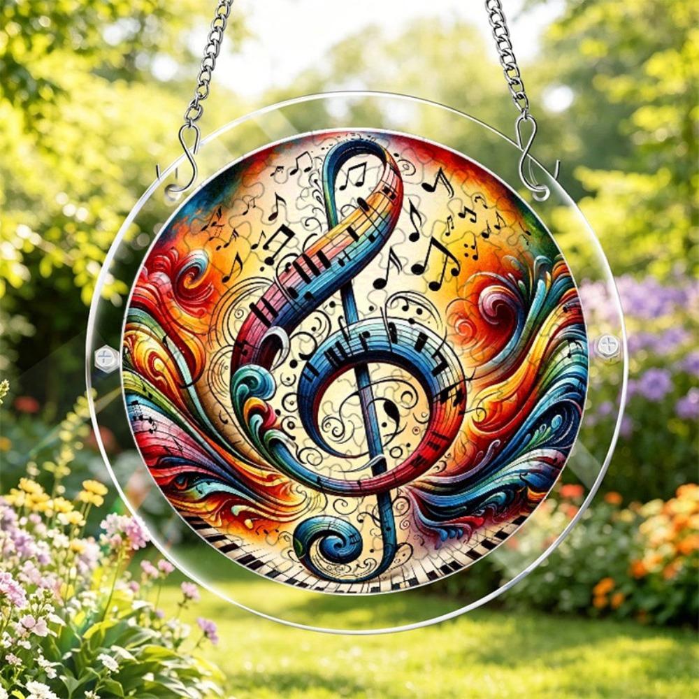 2D Flat - Puzzle Sun Catcher Hanging Ornament: Colorful Music Theme Acrylic Puzzle, Radiant Dreamy - Puzzle Kit with Chain, Window Decor Art Pendant