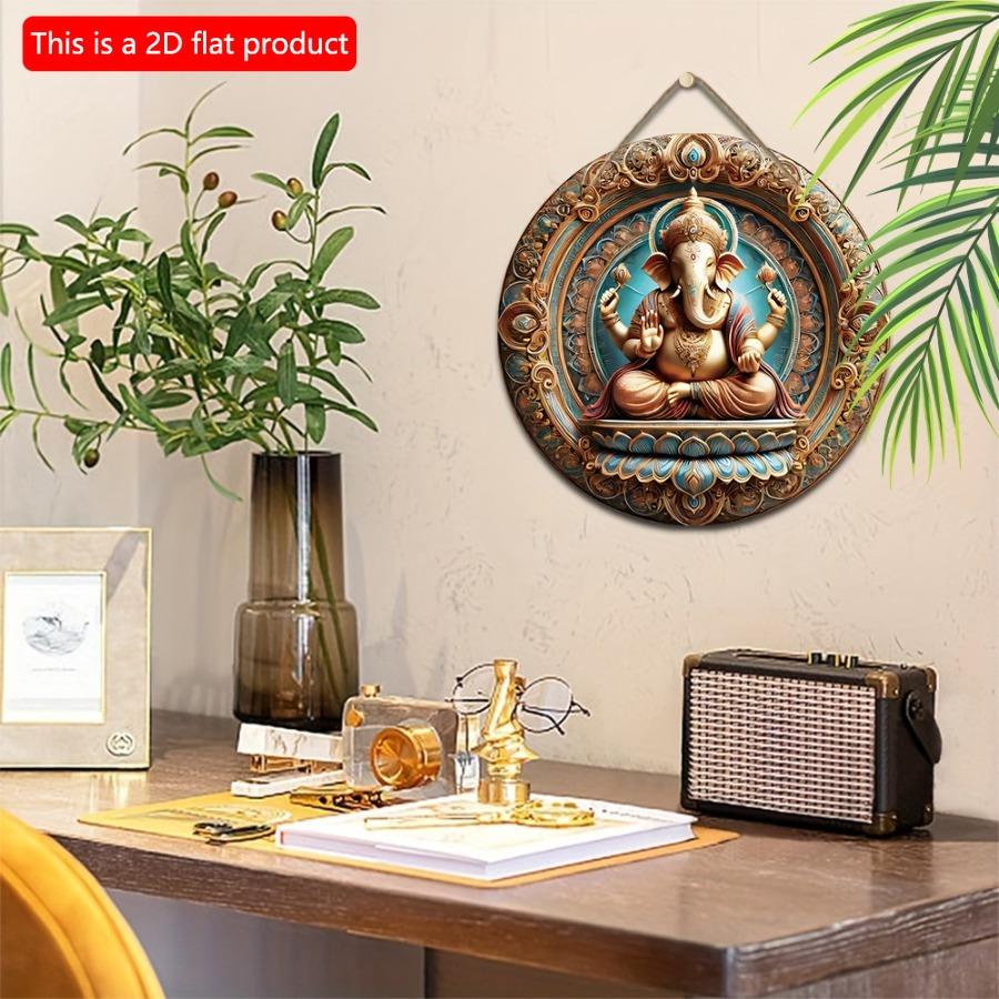 1 шт. 2d плоская классическая деревянная настенная табличка Ганеша - 20 см круглая многоцелевая декоративная табличка для Дивали, спальни, гостиной, патио - элегантная стена