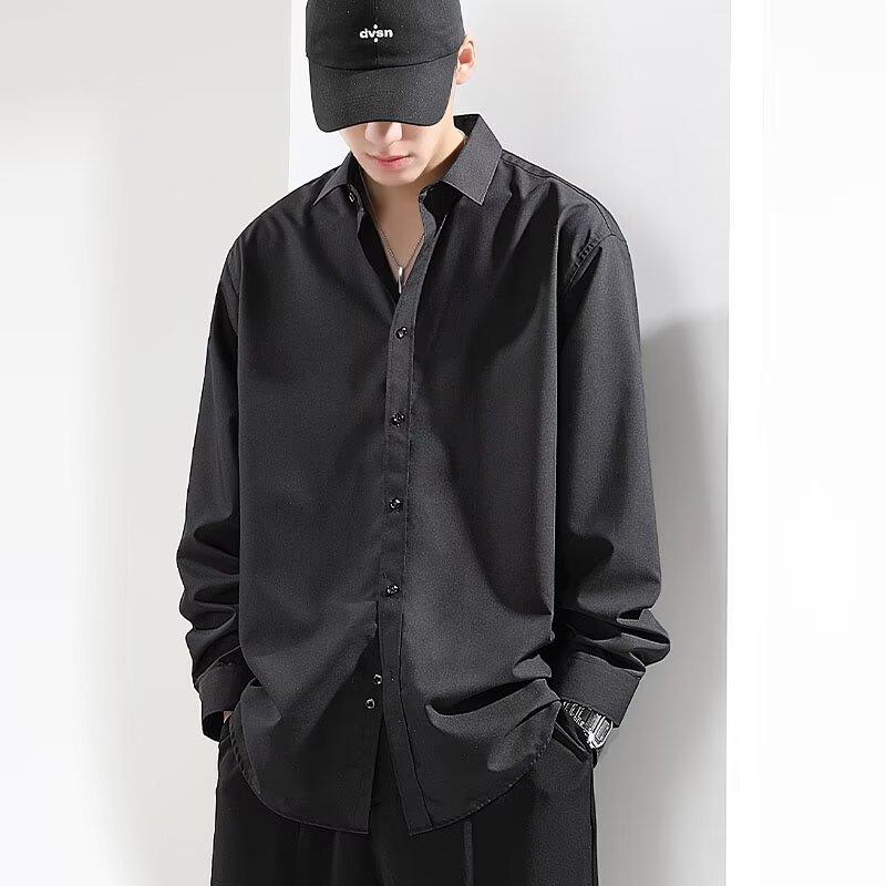 Летняя рубашка из ледяного шелка, мужская белая повседневная рубашка с длинным рукавом, свободного большого размера, драпирующаяся, 2025, высококлассная дюймовая рубашка, тонкий стиль