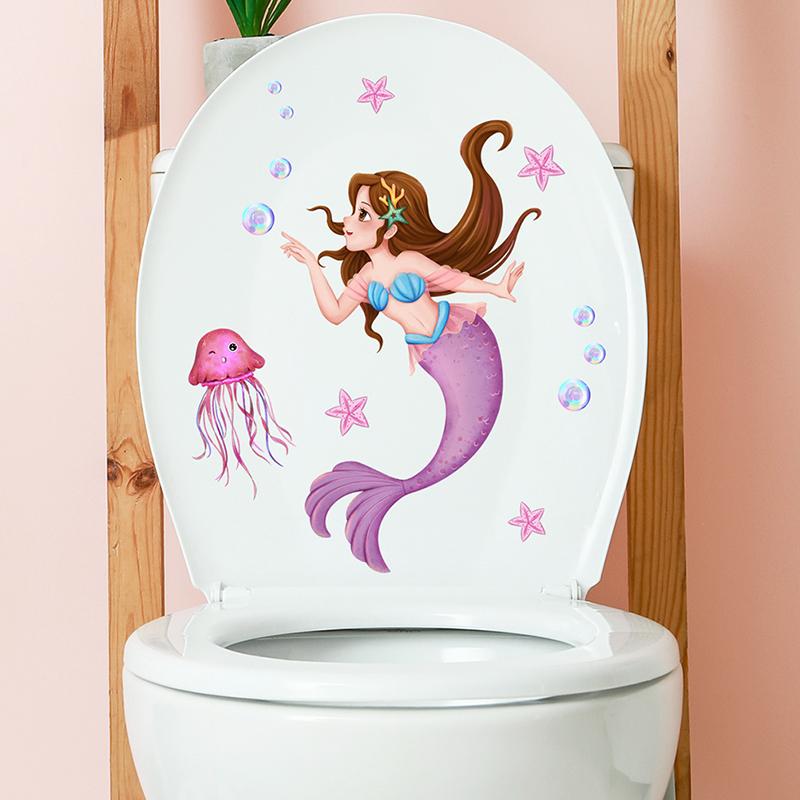 1PC Seabed Animals Toilet Sticker WC Self Adhesive Paintings Removable Bathroom Decal Decorative Room Decor Wall Stickers
