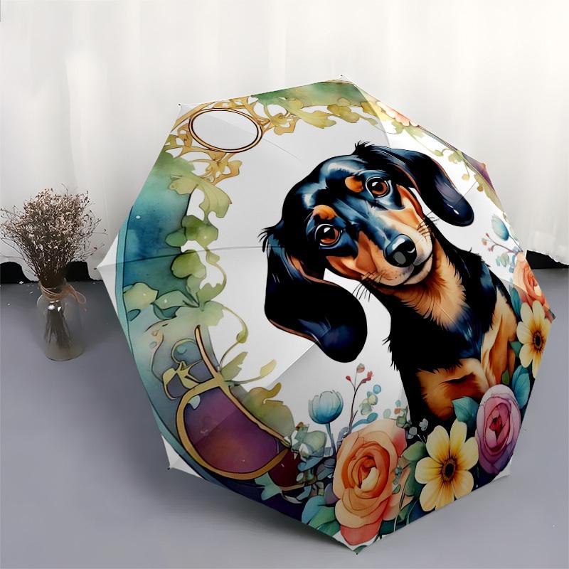 1pc Dachshund Floral Portrait Umbrella with Plastic Handle,Suitable for All Seasons Home Travel Outdoor Umbrellaptys31022