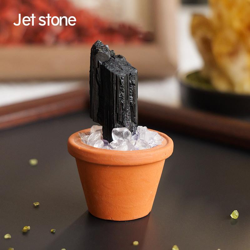 1PC Natural Crystal Stones Set Mini Clay Pot Base Amethyst Quartz Healing Gemstones Potted Plant Style Feng Shui Home Decor