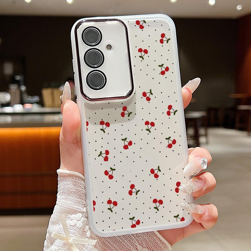 Мягкий силиконовый прозрачный чехол с принтом вишни для Samsung S25 Ultra S24 FE S23 Plus A36 A56 A16 A55 A15 A26, защитная пленка для объектива, противоударный тонкий чехол для телефона
