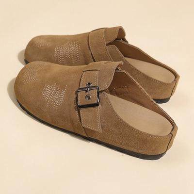 Модные балетки Женские мюли Обувь Модная вышивка Осень 2025 Новые тапочки Дизайнерские сандалии с ремешком на пятке Пряжка Замша Zapatillas De Mujer