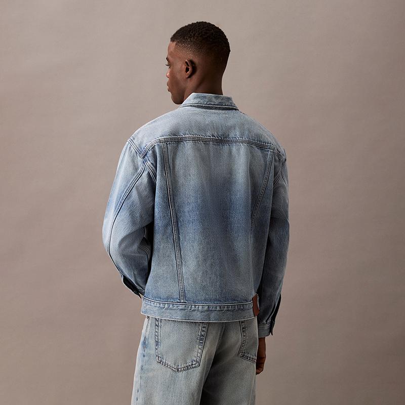 Calvin Klein Американская винтажная классическая джинсовая куртка из хлопка, мужская куртка, светло-голубая 4RB797G