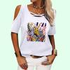 Женская модная футболка с круглым воротником и цветочным принтом, летний пуловер с открытыми плечами, повседневная футболка с коротким рукавом