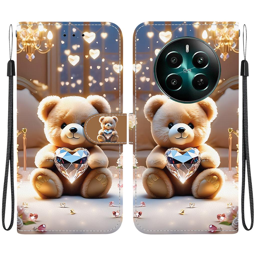 Чехол-книжка из искусственной кожи ручной работы для Realme 12+ / Realme 12 Plus, противоскользящий, противоударный чехол с ремешком на запястье и рисунками кошек с сердечками/розами