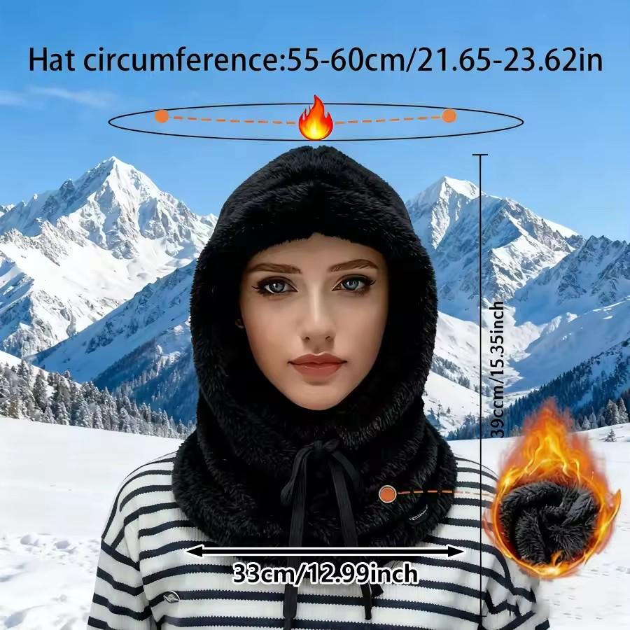 Зимний однотонный балаклава на шнурке, утеплитель для лица, женский, регулируемый, толстый, с интегрированной защитой шеи, маска для лица, для катания