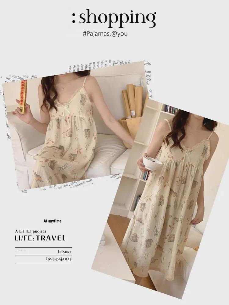 Ночная рубашка из хлопка с цветочным принтом и съемной подкладкой, с кисточками