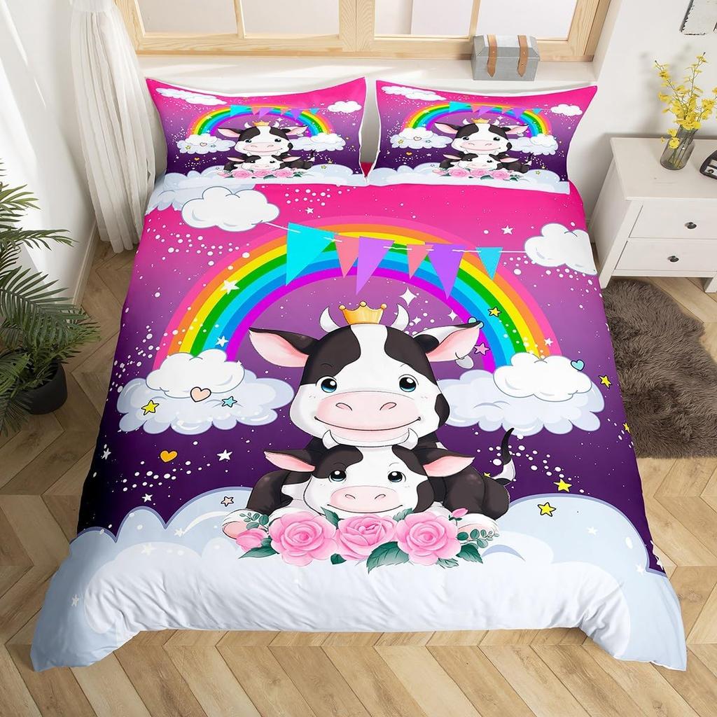 Мультяшная корова Постельное белье Пододеяльник Твин Кинг Сельскохозяйственное животное Декорация комнаты на День Святого Валентина Микрофибра Комплект постельного белья
