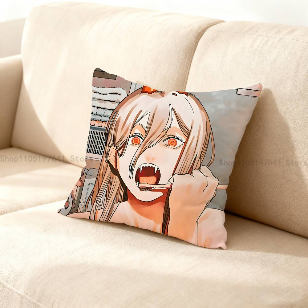 Anime P-Power Cat Pillow Case For Sofa Decor Car Office Room Printing Cushion Cover Decorations And Protector