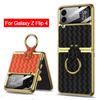 Капа-подставка с кольцом для Samsung Galaxy Z Flip 4 5g Flip4, чехол с плетением, текстурированная кожа, линзы, закаленное стекло, пластиковый чехол для ПК