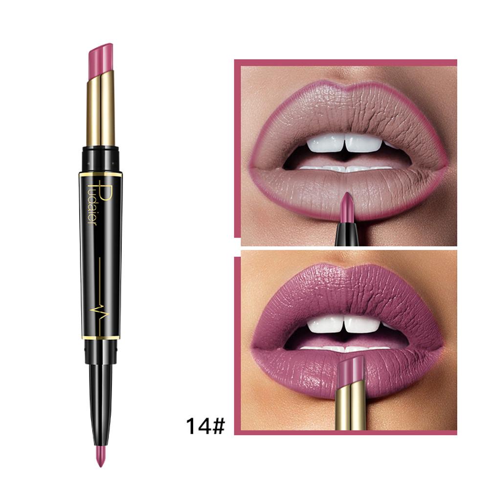 Double-Ended Matte Lipstick Waterproof Long-Lasting Lipsticks In Nude and Dark Red with Lip Liner Pencil
