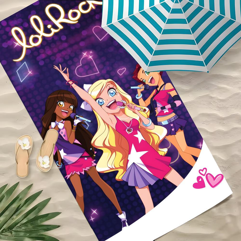 Пляжное полотенце из полиэстера с изображением аниме LoliRock, быстросохнущее, не пропускающее песок, идеально подходит для летнего отдыха у бассейна, путешествий и отпуска.