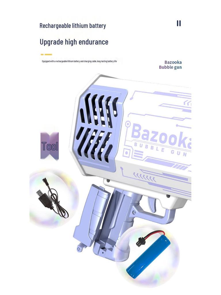 Rechargeable Gatling Bubble Gun for Kids - 69-Hole Bubble Bazooka Toy