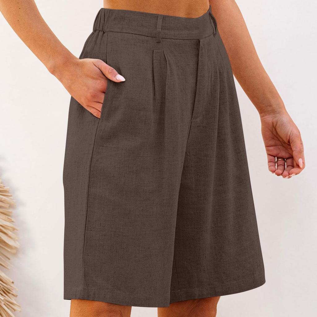 Шорты для женщин длиной до колена, нарядные, широкие, с высокой талией, женские льняные брюки, летние, повседневные