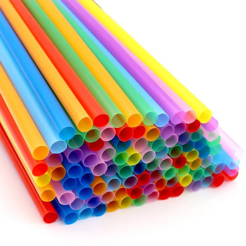 300PCS Colorful Plastic Disposable Large Drinking Straws For Pearl Bubble Milk Tea Smoothie Drink Party Supplies Bar Accessories