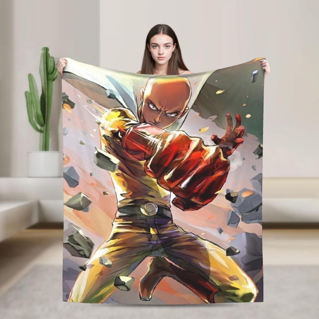 Saitama Blankets Fleece Spring/Autumn OnePunchManS Anime Multifunction Lightweight Thin Throw Blanket for Bed Travel Rug Piece