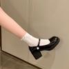 Versatile Round Head Thick Heel British Style Black Retro Small Leather Shoes for Women's New Shallow Mouth French Mary Jane Small Leather Shoe