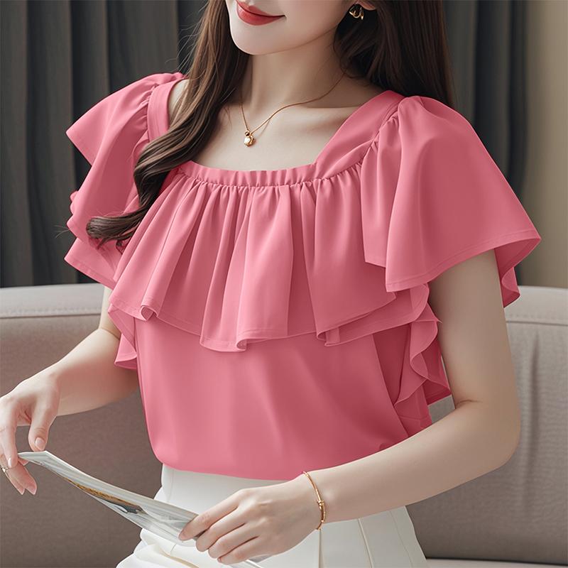 ZANZEA Женская повседневная летняя блузка с квадратным вырезом и короткими рукавами и оборками