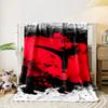 Silhouette of a martial artist kicking, surrounded by red and black splashes. for all seasons blanket lunch break throw gift