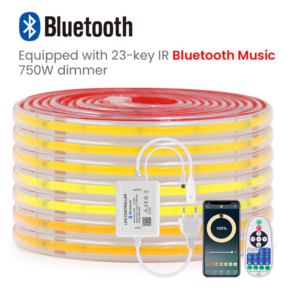 Dimmable COB LED Strip Light 220V Smart Tuya WIFI Adhesive Tape Bluetooth 23key Remote Control Kit 240LED/m Waterproof Flex Lamp