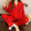 Весна и осень, новые женские красные пижамы, комплект домашней одежды, подростковая пижама с длинным рукавом, праздничный комплект домашней одежды для молодоженов