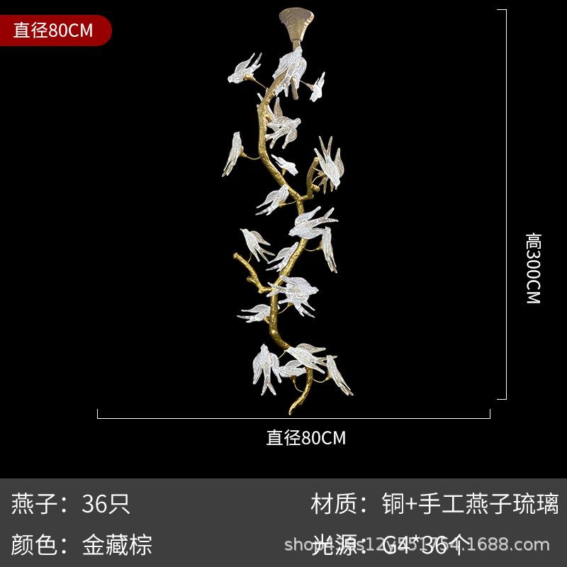 Французские роскошные подвесные светильники из смолы, лампа для столовой, виллы, винтажная стеклянная подвесная люстра в виде птицы, украшение ветки дерева.