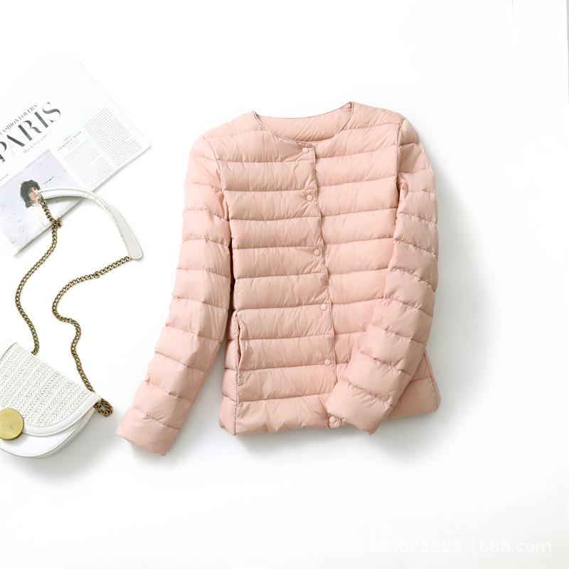 Легкий пуховик женский короткий Джокер с круглым вырезом, осенне-зимний, легкий пуховик без воротника, термоподкладка.