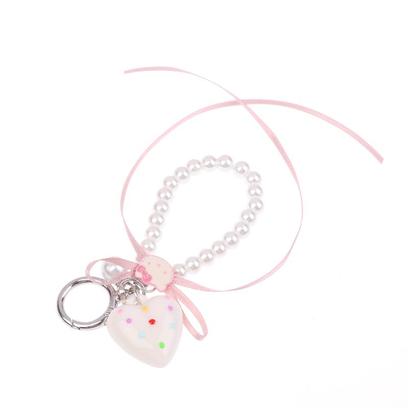Y2K Aesthetic Pearl Bow Hello Kitty Keychain Pendant Trendy Cute Sweet Kt Cat Keyring Bag Charms Key Holder For Girls Gift