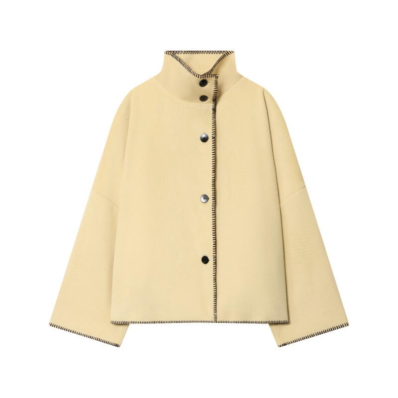 European and American French style, women's clothing, fashionable and versatile single-breasted trimmed pocket woolen jacket