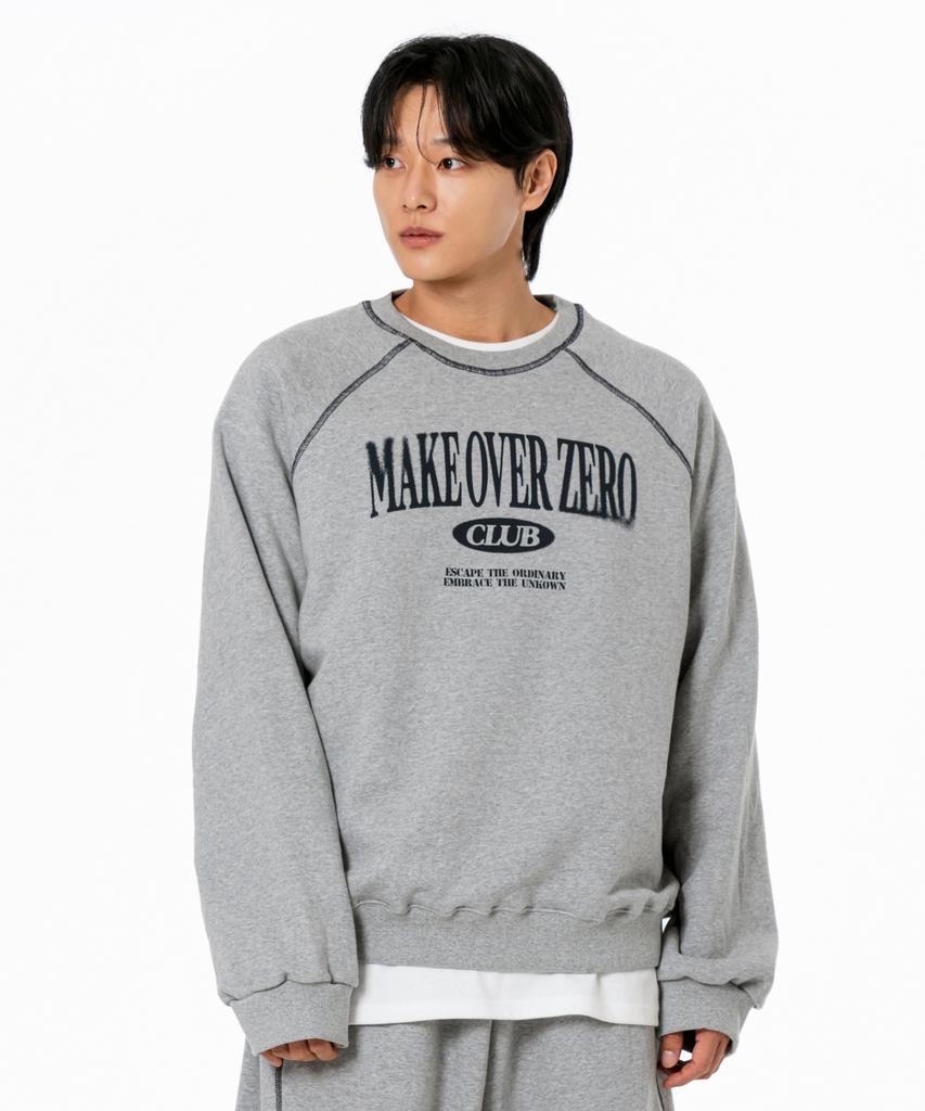 MOZMOZ [Set] Blurring Stitch Raglan Oversized Sweatshirt + Stitch Wide Training Pants Gray