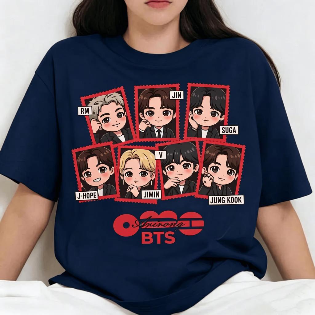 2026 Hot BTS 2.0 Arirang Cute Cartoon Graphic Unisex Tshirt New Kpop Boy Band Oversize Fashion Cotton Men's Women's Streetwear Shirt Short Sleeve Top