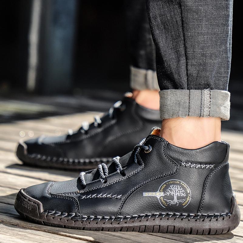 Мужская повседневная обувь с высоким берцем, размер 38–48, мужская обувь ручной работы из суперволокна, резиновая, с мягкой подошвой, большого размера для вождения автомобиля