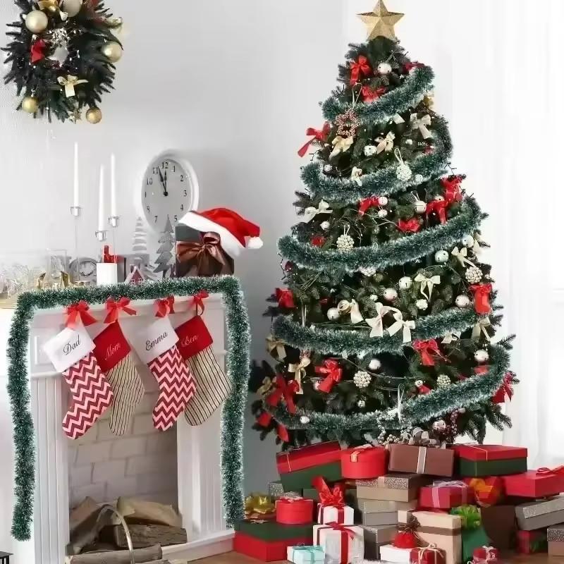 2/4/6/10M Christmas Tinsel Ribbons with Bow Green Cane Ribbon Garland Xmas Tree Hanging Pendent DIY Wreath Party Home Decor 7