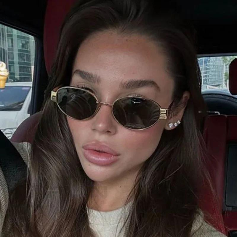 Модные овальные солнцезащитные очки женские ретро трендовые уличные металлические солнцезащитные очки высокого качества классические мужские люксовые брендовые очки UV400 очки