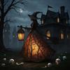 Scary Broomstick Witch Statues 16cm Resin Night Light Holiday Decorative Lamp  Halloween Party