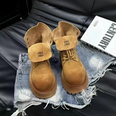 Мода 2024 Зима Новые Модные Женские Ботильоны На Толстой Подошве Теплые Шнуровка Однотонные Ботильоны