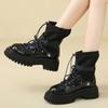 Модные модные мотоциклетные ботинки женские 2024 зимние ботинки на шнуровке с пряжкой для женщин ковбойские ботильоны из лакированной кожи с толстой подошвой