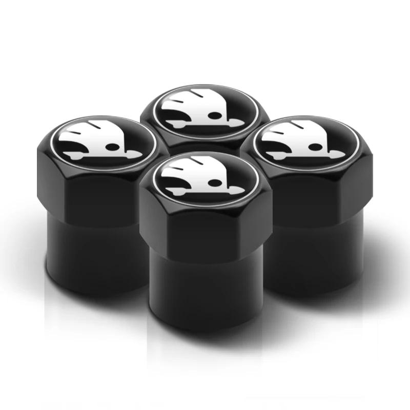 AAABV1 4PC Metal Car Badges Wheel Tire Valve Caps Covers Auto Accessories For Skoda S Kodiaq Octavia 2 3 Yeti Karoq Rapid Fabia VII VRS