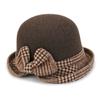 Elegant Bowknot Plaid Bucket Hat Classic French Style Solid Color Basin Hats Vintage Thick  for Women Autumn & Winter