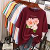 Kawaii Cotton Woman T-Shirts Three Fresh Flowers Are Blooming Prints Tee Shirts O-Neck Soft Loose Short Sleeve Female Clothes