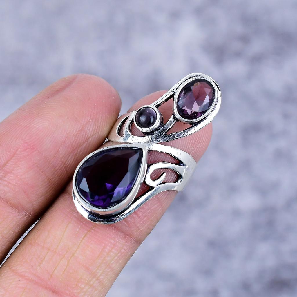 Amethyst Gemstone Handmade 925 Sterling Silver Jewelry Ring Size 7 M-2681