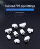 Фитинги из полированного ППР: соединения с внешней/внутренней резьбой, прямые тройники (резьбовой/безрезьбовой), резьбовые колена.