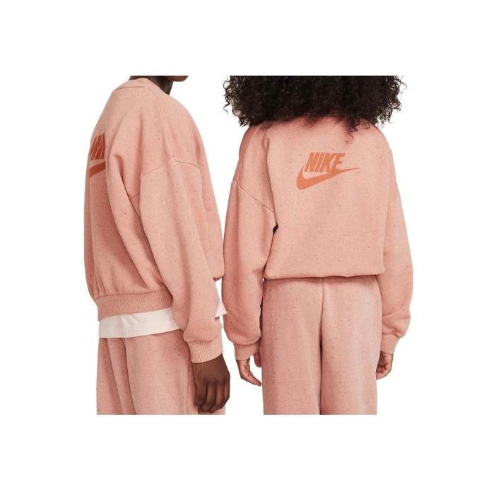 Nike Sportswear Icon Fleece Logo Print Loose Fit Crewneck Kids Tops Rust DQ9002-872