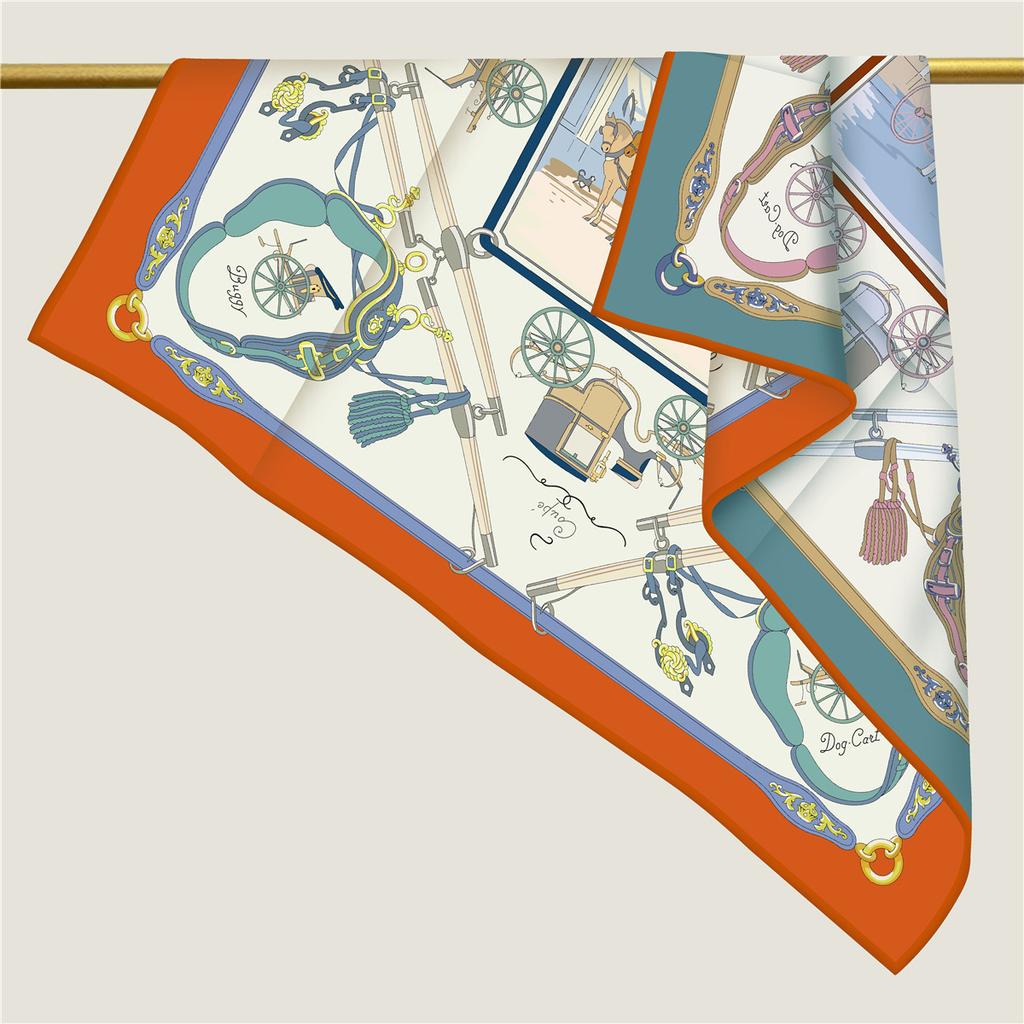 Brand Silk Scarves Wraps Wheel Printed Twill Silk Scarf Women Shawls Luxury Design Hijab Fashion Square Curled Scarf Neckerchief