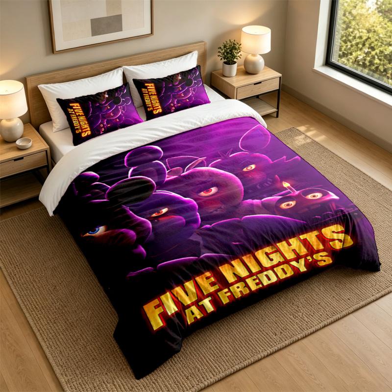 Soft Bedding Set Five Nights at Freddy’s Pattern, 1 Duvet Cover plus 2 Pillowcases Stylish Bedroom Home Textile